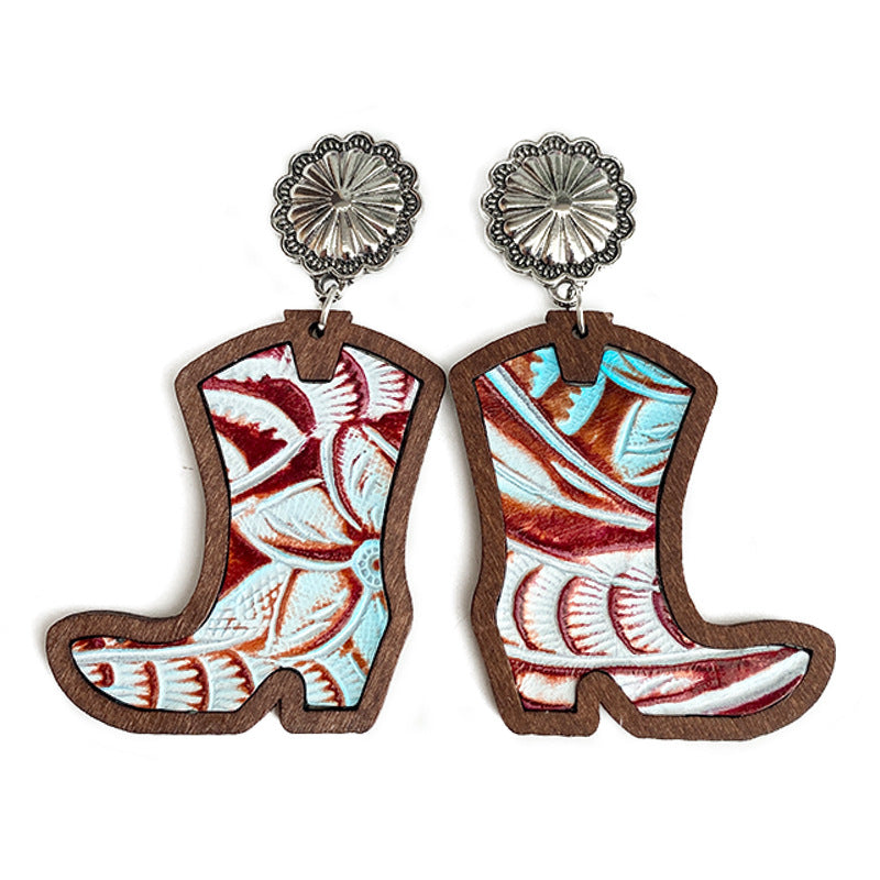 Wholesale Western Style Western Cowboy Boots Leopard Print Cow Print Earrings